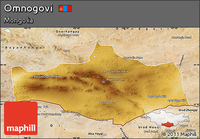 Physical Map of Omnogovi, satellite outside