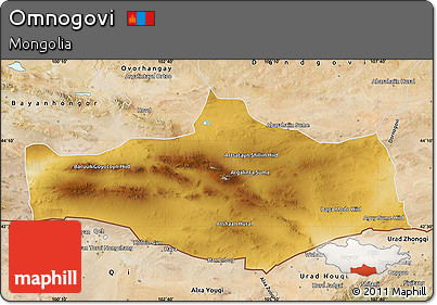 Physical Map of Omnogovi, satellite outside