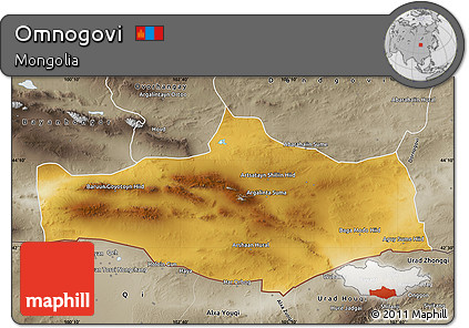 Physical Map of Omnogovi, semi-desaturated
