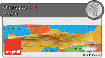 Physical Panoramic Map of Omnogovi, political outside