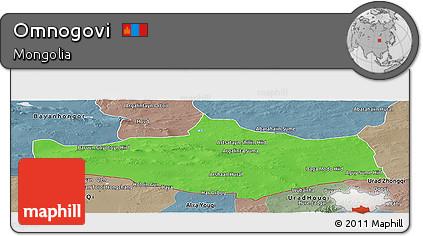 Political Panoramic Map of Omnogovi, semi-desaturated