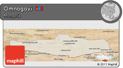 Shaded Relief Panoramic Map of Omnogovi, satellite outside