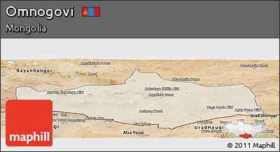 Shaded Relief Panoramic Map of Omnogovi, satellite outside