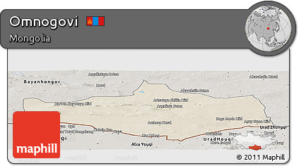 Shaded Relief Panoramic Map of Omnogovi, semi-desaturated
