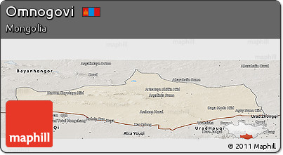 Shaded Relief Panoramic Map of Omnogovi, semi-desaturated
