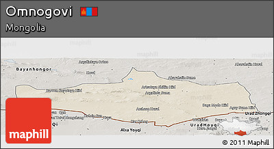 Shaded Relief Panoramic Map of Omnogovi, semi-desaturated