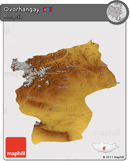Physical 3D Map of Ovorhangay, cropped outside