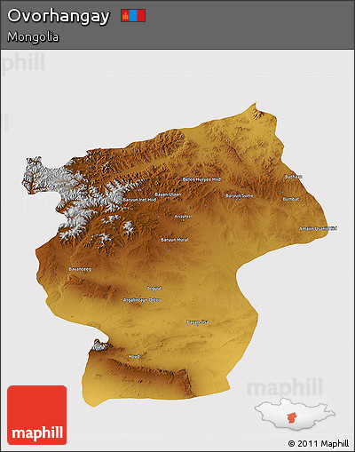 Physical 3D Map of Ovorhangay, cropped outside