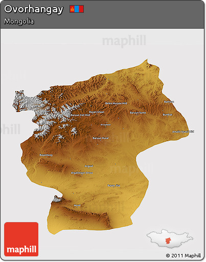 Physical 3D Map of Ovorhangay, cropped outside