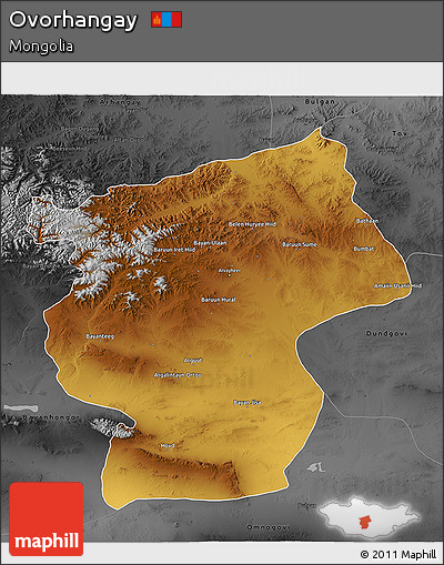Physical 3D Map of Ovorhangay, darken, desaturated