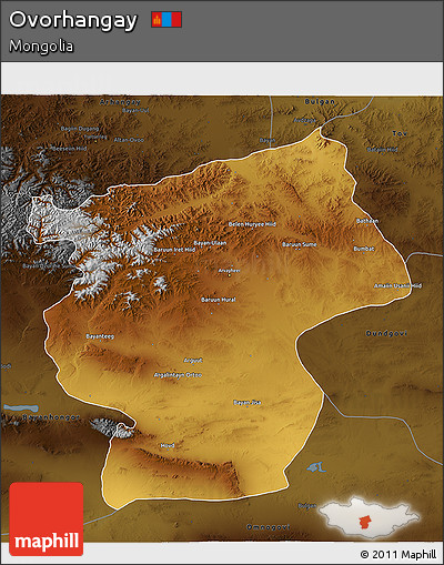 Physical 3D Map of Ovorhangay, darken