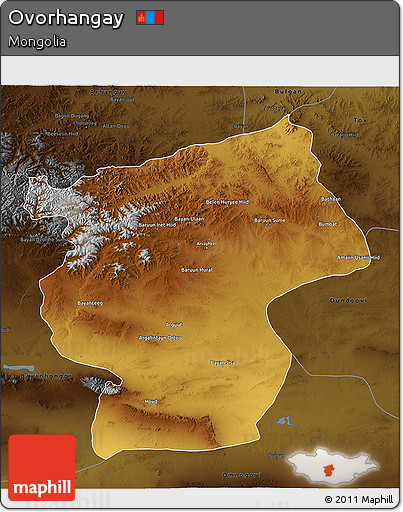Physical 3D Map of Ovorhangay, darken