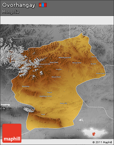 Physical 3D Map of Ovorhangay, desaturated