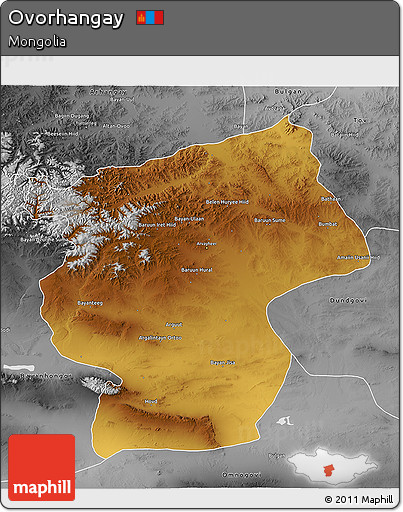 Physical 3D Map of Ovorhangay, desaturated