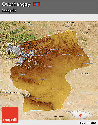 Physical 3D Map of Ovorhangay, satellite outside