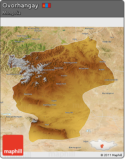 Physical 3D Map of Ovorhangay, satellite outside