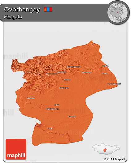 Political 3D Map of Ovorhangay, cropped outside