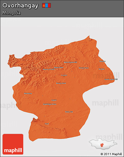 Political 3D Map of Ovorhangay, cropped outside