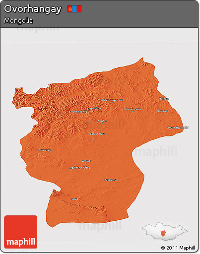 Political 3D Map of Ovorhangay, cropped outside