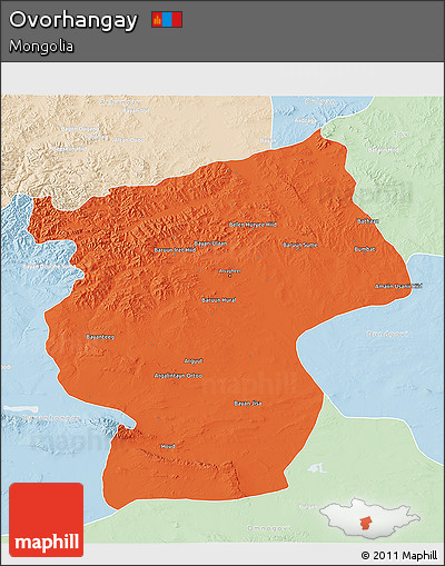 Political 3D Map of Ovorhangay, lighten