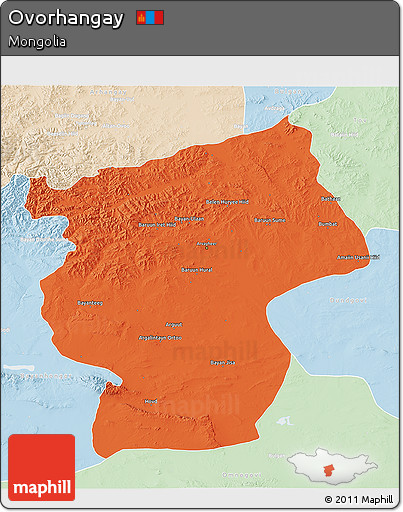 Political 3D Map of Ovorhangay, lighten