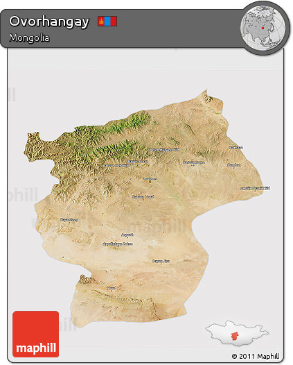 Satellite 3D Map of Ovorhangay, cropped outside