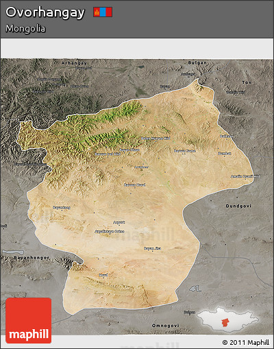 Satellite 3D Map of Ovorhangay, darken, semi-desaturated