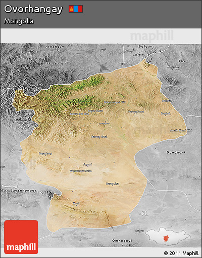 Satellite 3D Map of Ovorhangay, desaturated