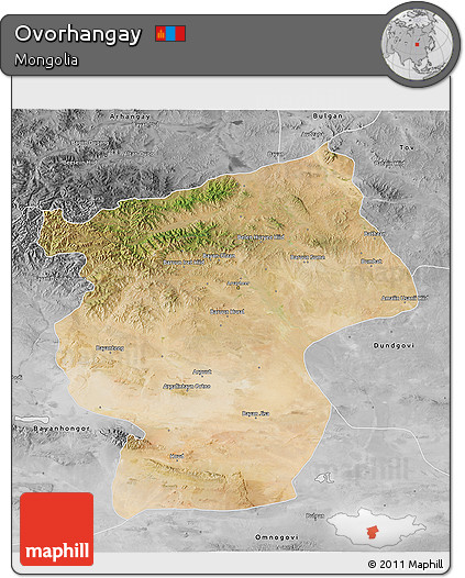 Satellite 3D Map of Ovorhangay, desaturated