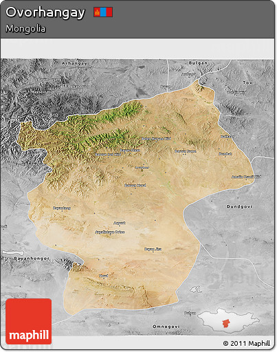 Satellite 3D Map of Ovorhangay, desaturated