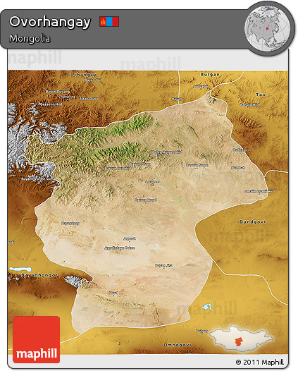 Satellite 3D Map of Ovorhangay, physical outside