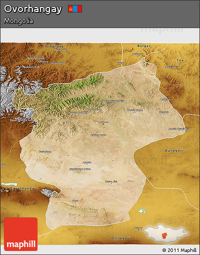 Satellite 3D Map of Ovorhangay, physical outside