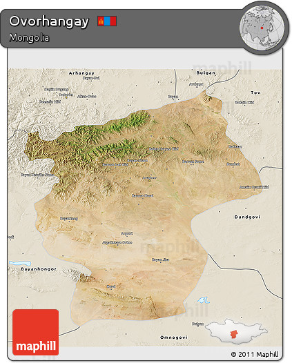 Satellite 3D Map of Ovorhangay, shaded relief outside