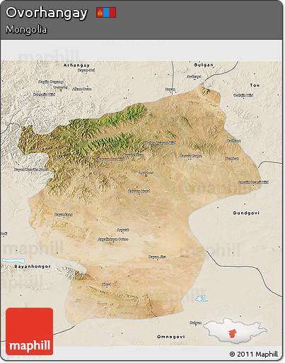 Satellite 3D Map of Ovorhangay, shaded relief outside
