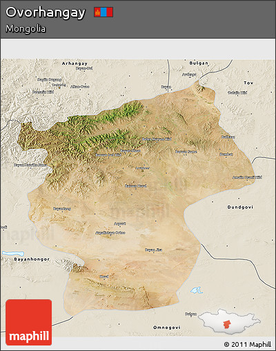 Satellite 3D Map of Ovorhangay, shaded relief outside