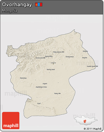 Shaded Relief 3D Map of Ovorhangay, cropped outside