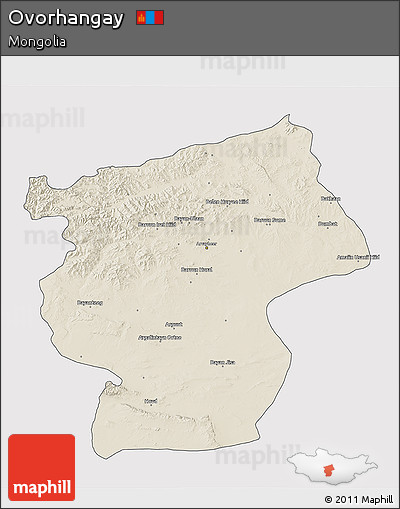 Shaded Relief 3D Map of Ovorhangay, cropped outside