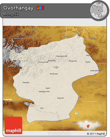Shaded Relief 3D Map of Ovorhangay, physical outside