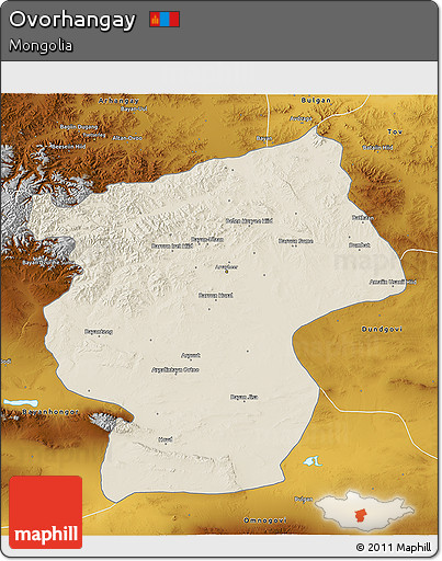 Shaded Relief 3D Map of Ovorhangay, physical outside