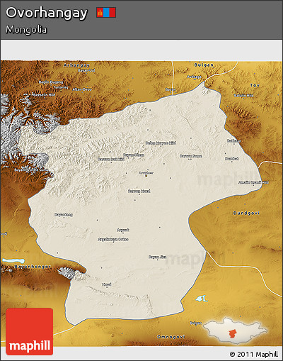 Shaded Relief 3D Map of Ovorhangay, physical outside