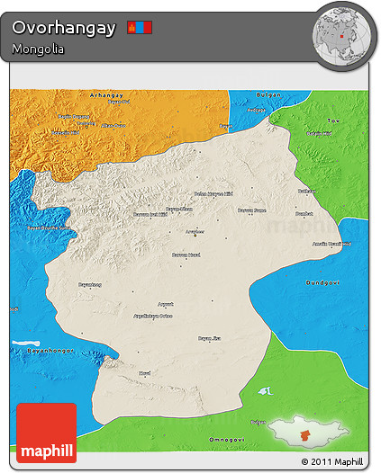 Shaded Relief 3D Map of Ovorhangay, political outside