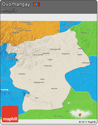 Shaded Relief 3D Map of Ovorhangay, political outside