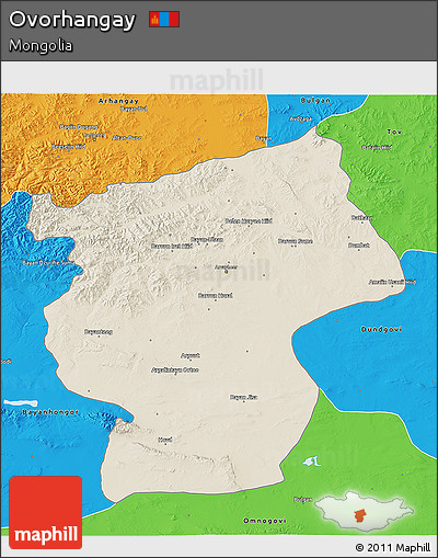 Shaded Relief 3D Map of Ovorhangay, political outside