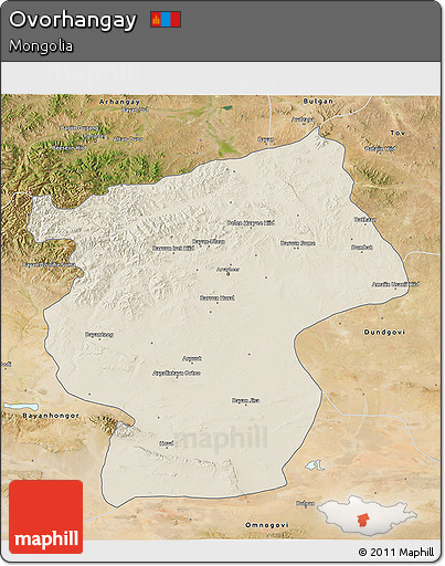 Shaded Relief 3D Map of Ovorhangay, satellite outside