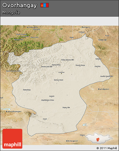 Shaded Relief 3D Map of Ovorhangay, satellite outside