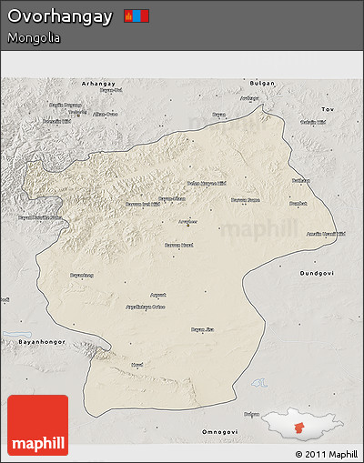 Shaded Relief 3D Map of Ovorhangay, semi-desaturated