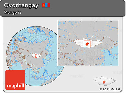Gray Location Map of Ovorhangay, highlighted country, within the entire country