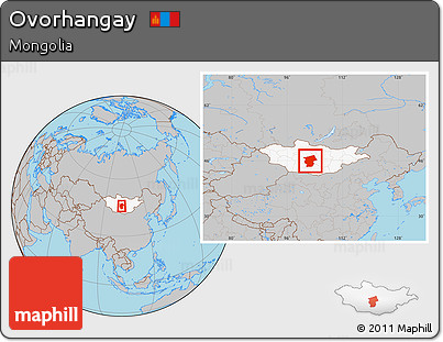 Gray Location Map of Ovorhangay, highlighted country, within the entire country