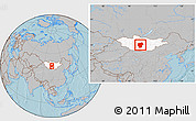 Gray Location Map of Ovorhangay, highlighted country, within the entire country, hill shading