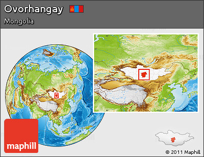 Physical Location Map of Ovorhangay, highlighted country, within the entire country